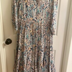 Lucky Brand Boho Paisley Multicolor Tiered Long Sleeve Dress